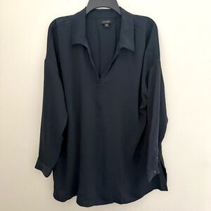 J Jill Wearever Easy Care Navy Blue Collared Essential Tunic Long Shirt Top